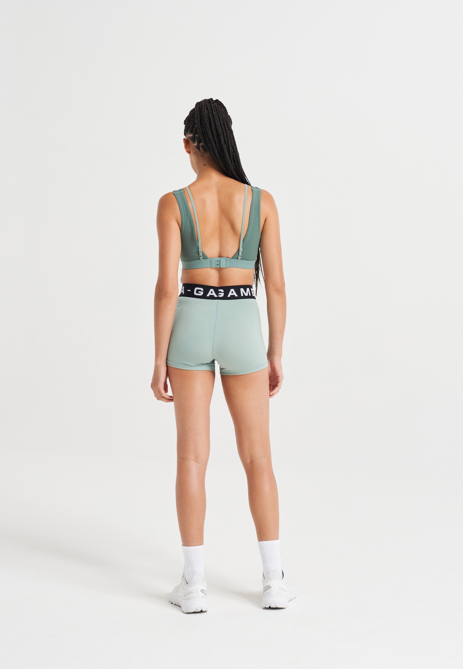 WOMENS A-GAME LOGO TRAINING CROPPED SHORTS - SAGE GREEN