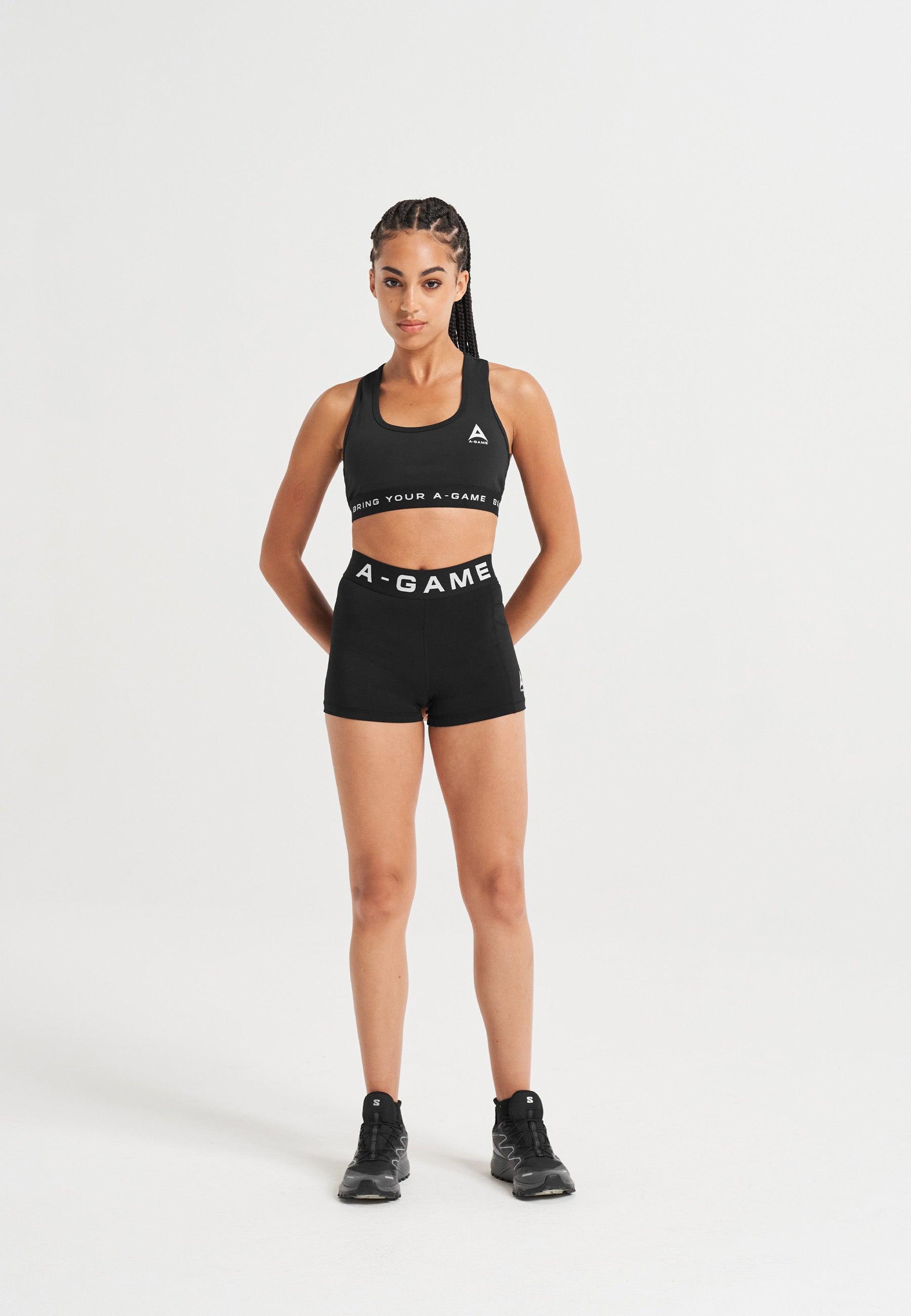WOMENS A-GAME LOGO TRAINING BRA - BLACK