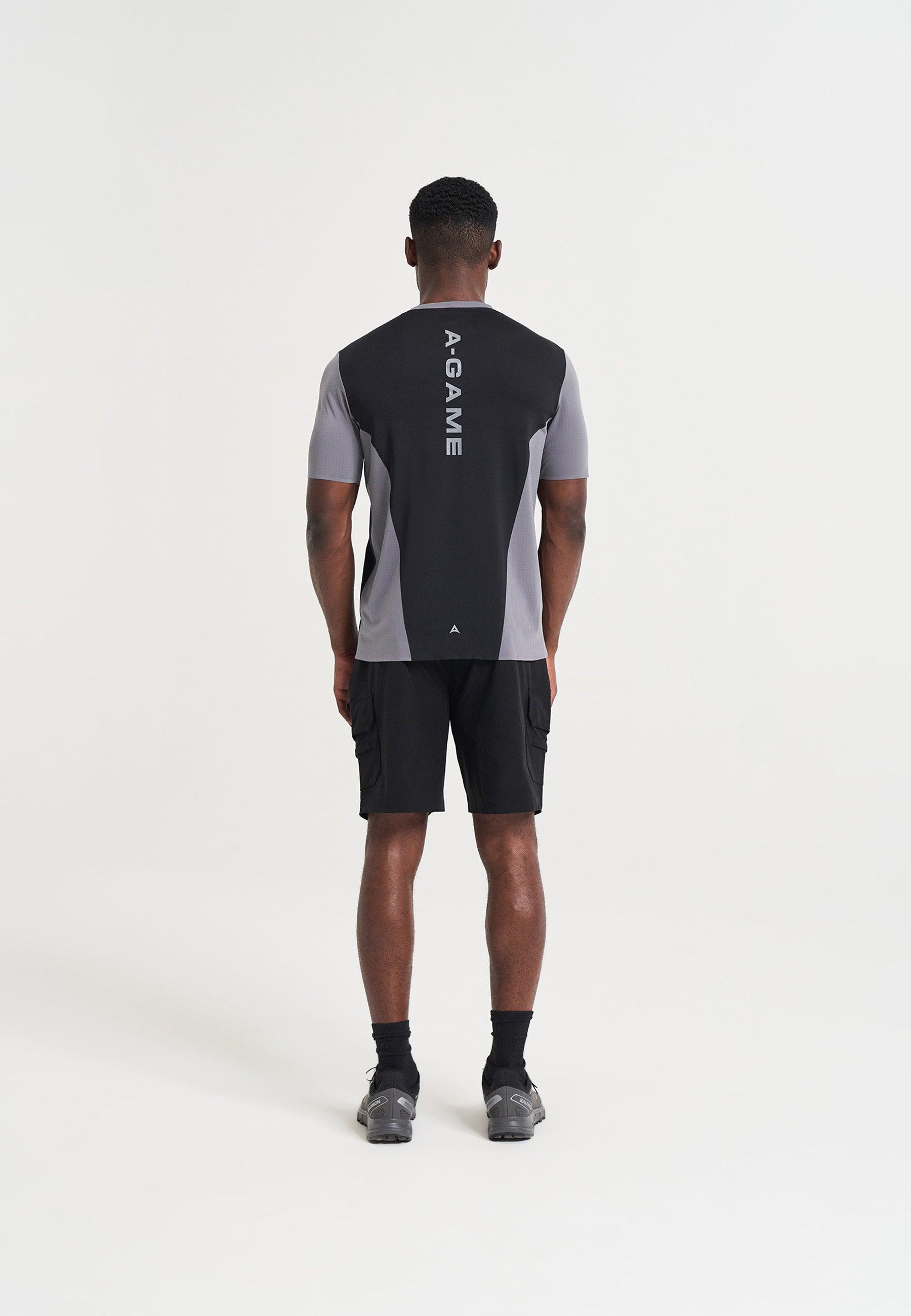 MENS A-GAME PANELLED TRAINING T-SHIRT - CHARCOAL/BLACK
