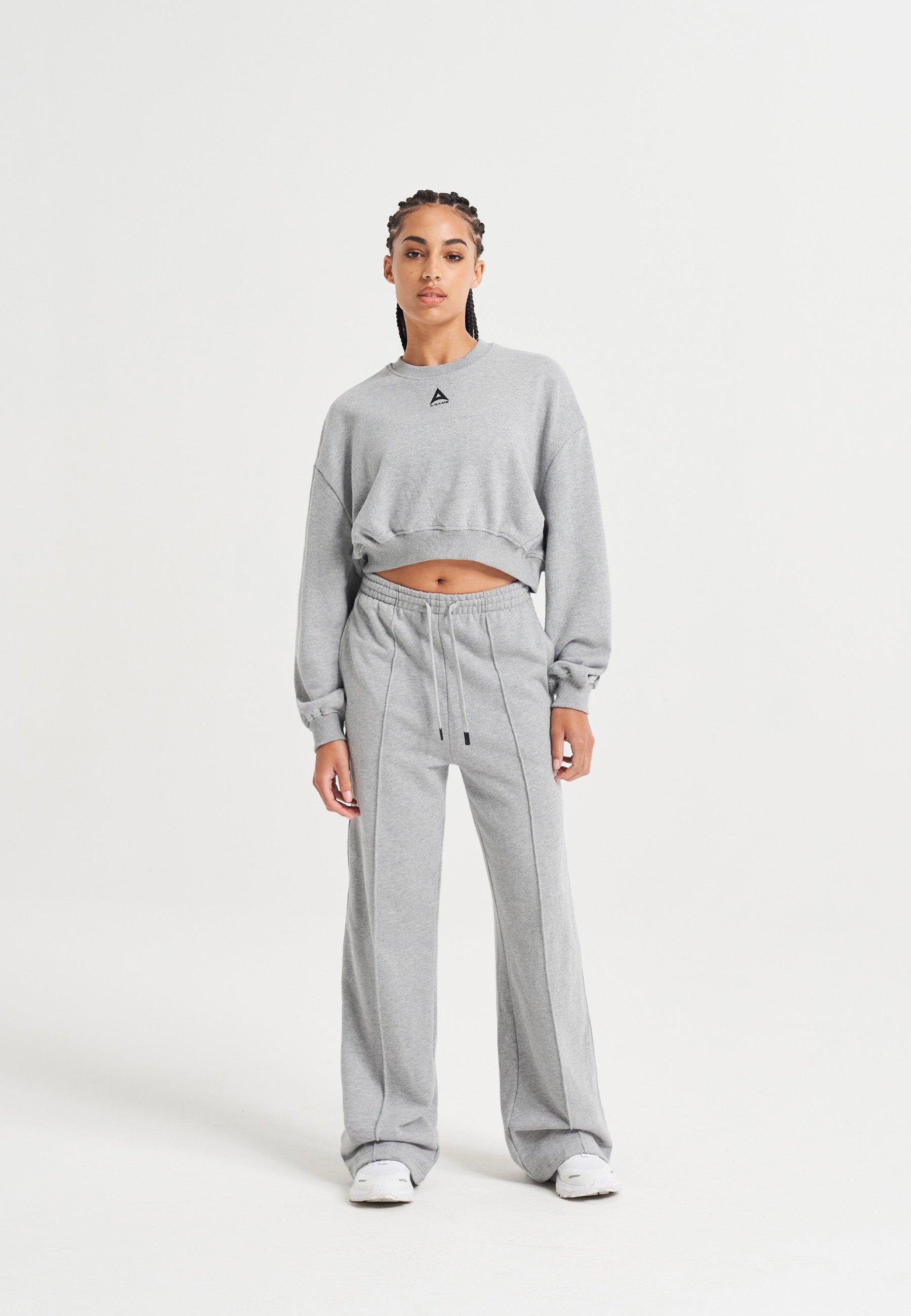 WOMENS A-GAME TAPED STRAIGHT LEG SWEAT PANTS - GREY MARL