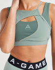 WOMENS A-GAME LAYERED SPORTS BRA - MINT GREEN/DARK GREEN